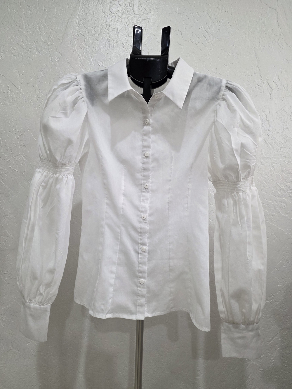 Fashion Nova White Puff-Sleeve Button Blouse